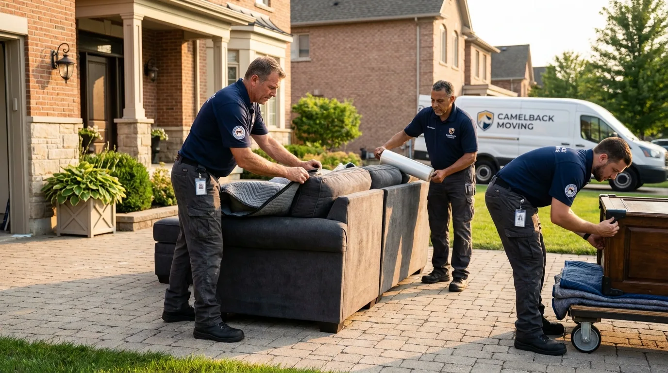 Large estate moving crew wrapping furniture in Woodbridge, NJ